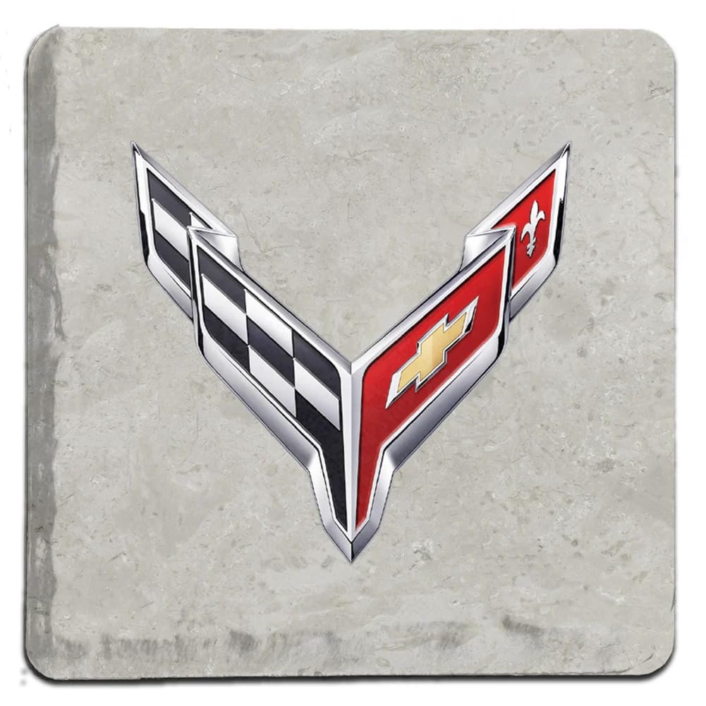C5, C6, C7, C8 Corvette Logo Stone Tile Coasters (Individual) 4"x 4"-SR1 Performance