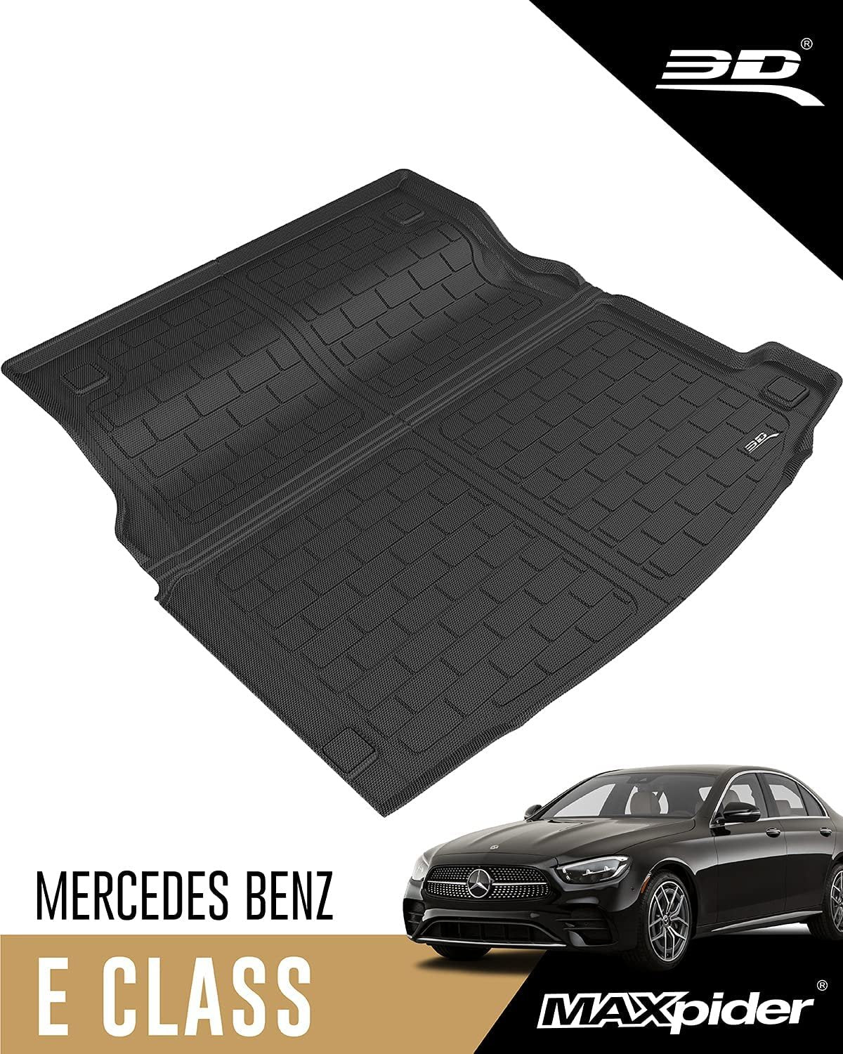 3D MAXpider Cargo Custom Fit All-Weather Floor Mat for Select Mercedes-Benz E-Class (W213) Sedan Models - Kagu Rubber (Black)