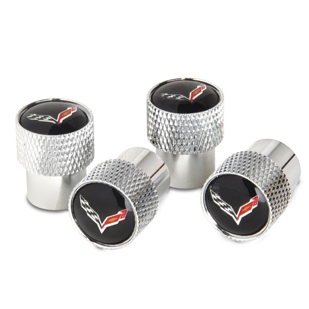 C7 Corvette Crossed Flags Logo Aluminum Valve Stem Caps-SR1 Performance