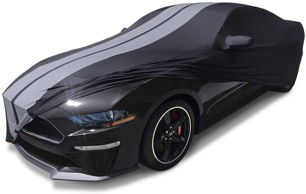 Ultraguard Sport Series Stretch Satin Indoor Car Cover : Black with Gray Stripes Compatible for 2005-2014 Ford Mustang