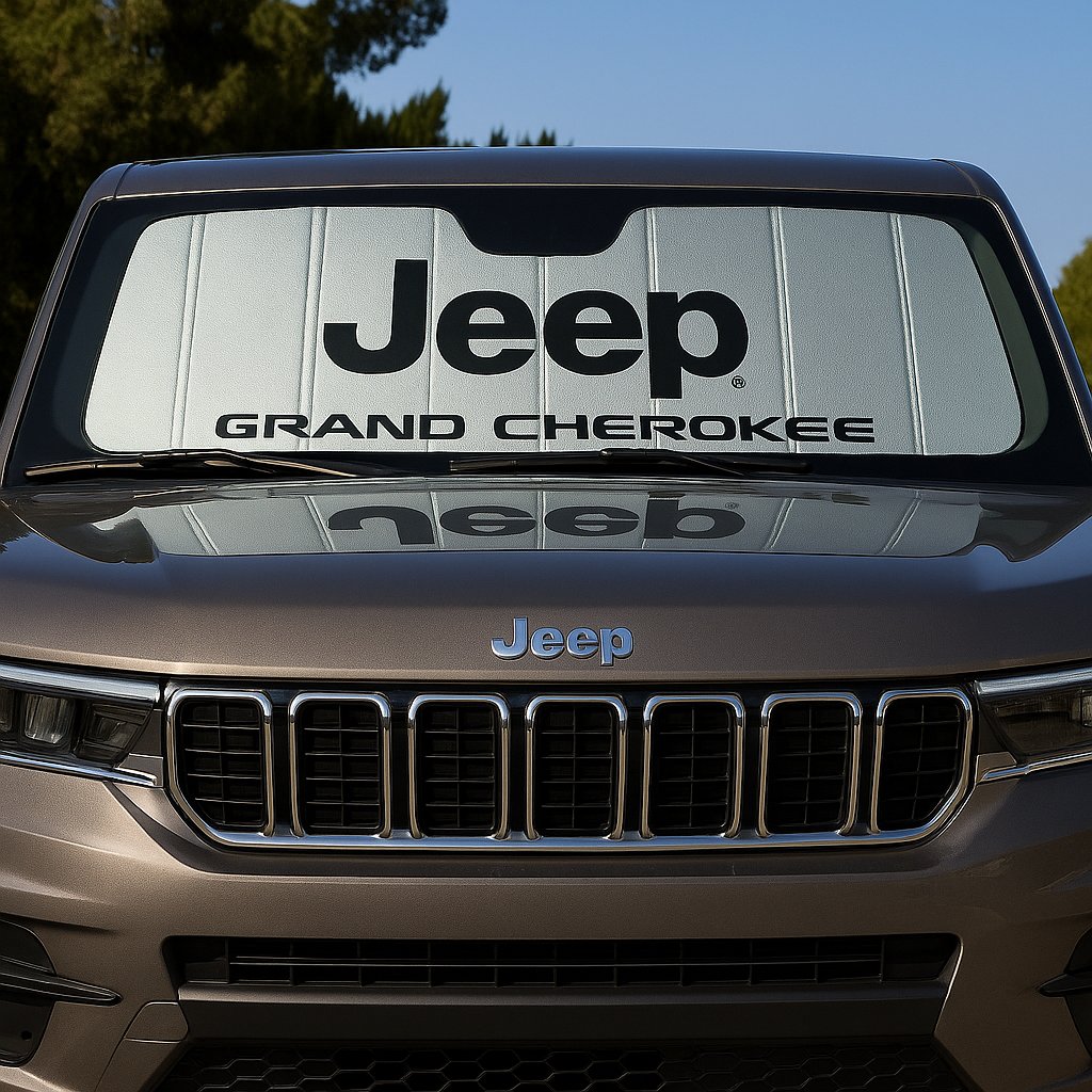 Jeep Accordion Style Sunshade - Insulated Silver Windshield Sun Shade with Logo Foldable