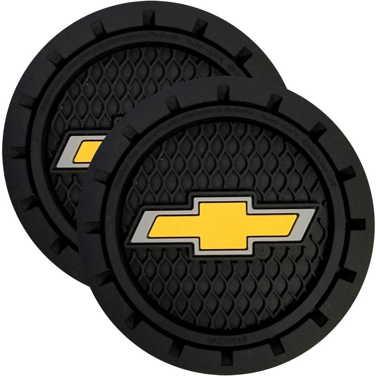 Plasticolor 000648R01 Chevrolet Bowtie Gold Cup Holder Coaster, Black-SR1 Performance