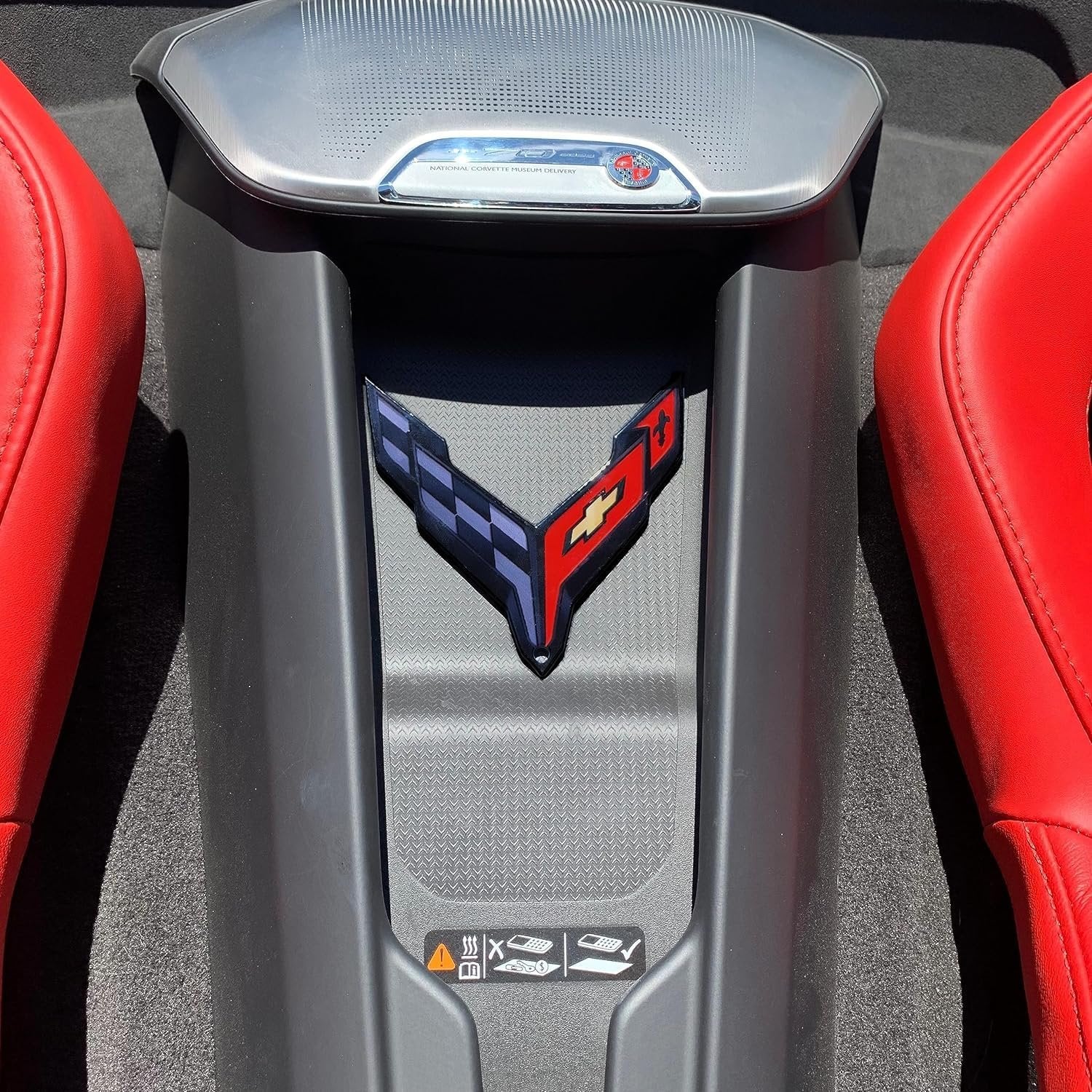 C8 Corvette Waterfall Wireless Phone Charging Bay Crossed Flag Emblem Decal - 4.5" x 4.5"-SR1 Performance