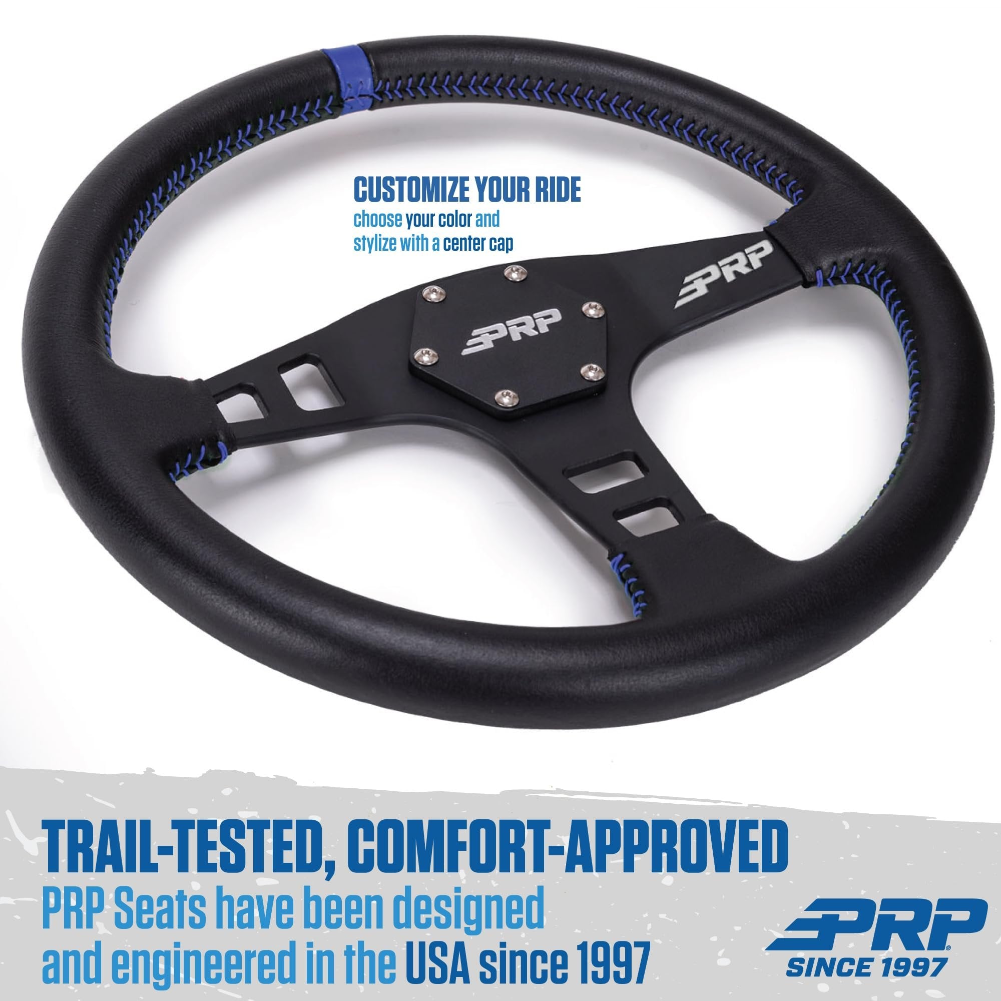 PRP Seats Off-Road Racing Flat Leather Grip Steering Wheel - Aluminum with Matte Black Finish