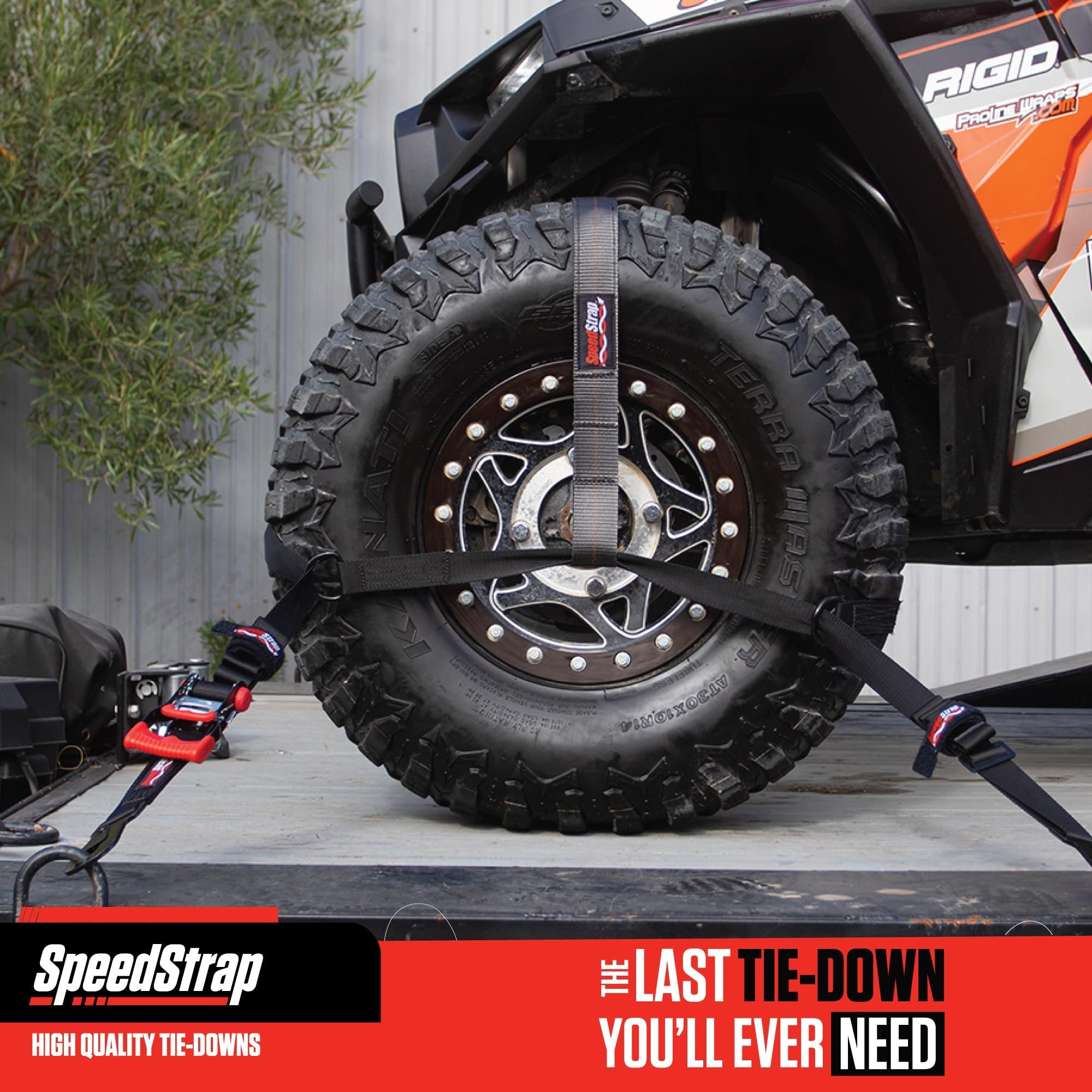 SpeedStrap Essential UTV Tire Straps Bonnet Kit with Tool Bag, 2-Pack Ratchet Tire Tie Down Straps Over The Wheel, Tire Straps for UTV, ATV, fits 26”-36” Tires, Made in USA