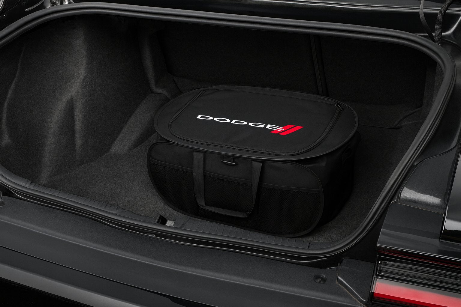 Dodge Pop Up Trunk Storage Organizer - Black Organization Expandable/Collapsible Caddy with Logo for All Dodge Vehicles