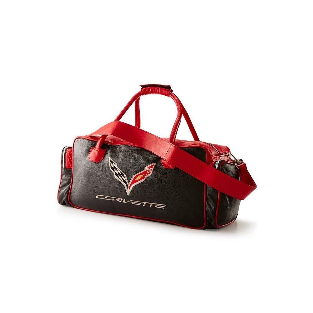 C7 Corvette Leather Duffel Bag with C7 Crossed Flags Logo-SR1 Performance