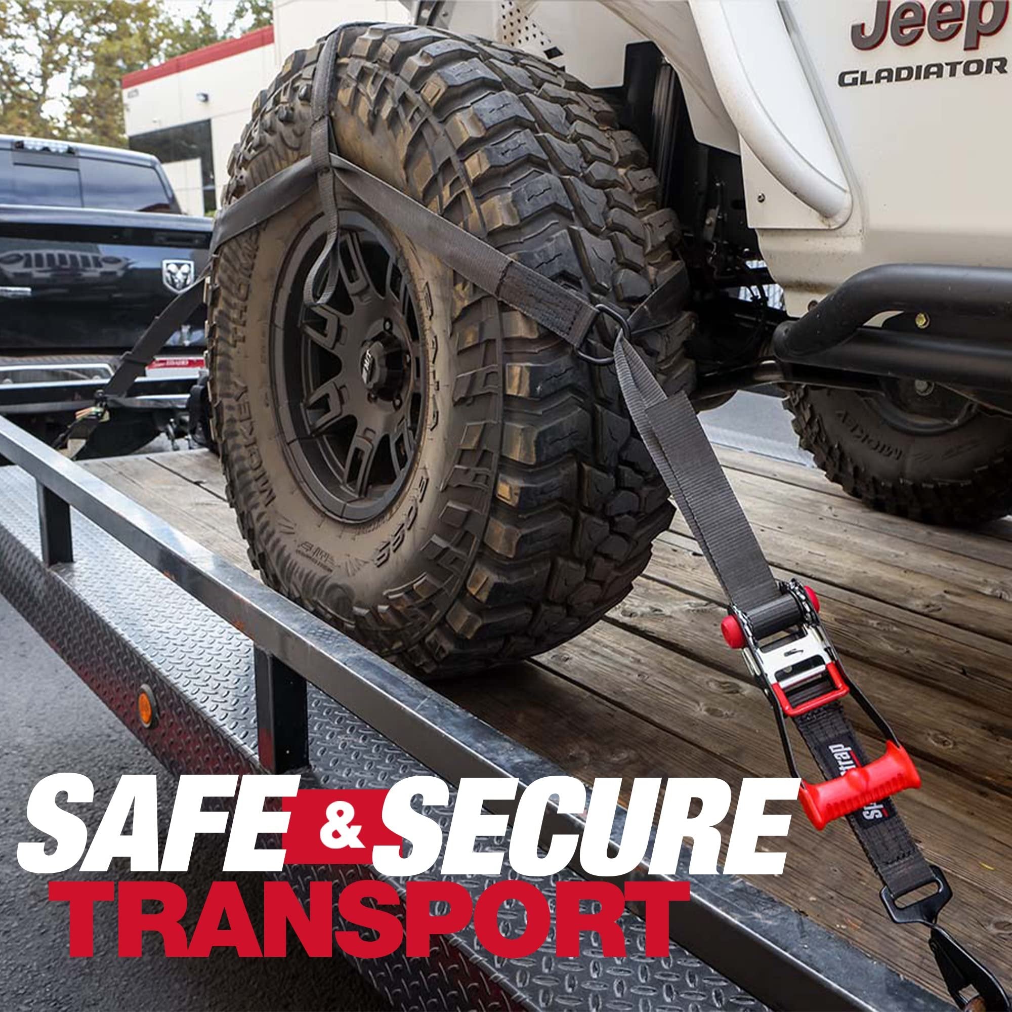 SpeedStrap Heavy Duty Tire Straps Bonnet Kit - Wheel Tie Down Straps for Hauling Jeeps, Trucks, UTV, Car to Trailer, Adjustable Wheel Straps with Ratchet fit 28"-40" Tires