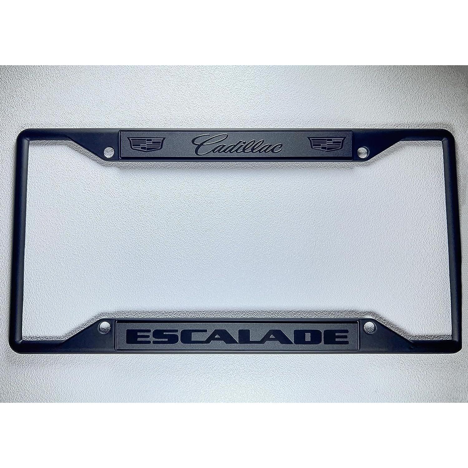 Cadillac Escalade 4 Hole License Plate Frame - Black with Black Logos-SR1 Performance