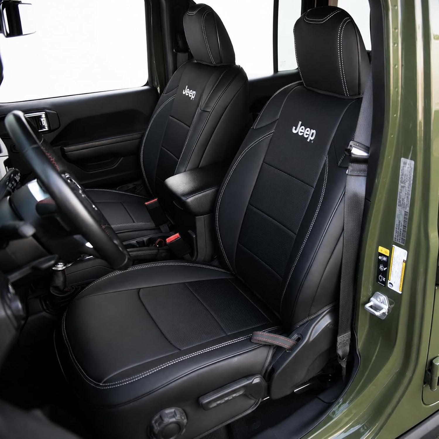 Kustom Interior Custom Fit Seat Covers - Premium Artificial Leather, Front & Rear Seat Protection with Embroidered Logos for Dodge Charger/Challenger & Jeep Wrangler/Gladiator