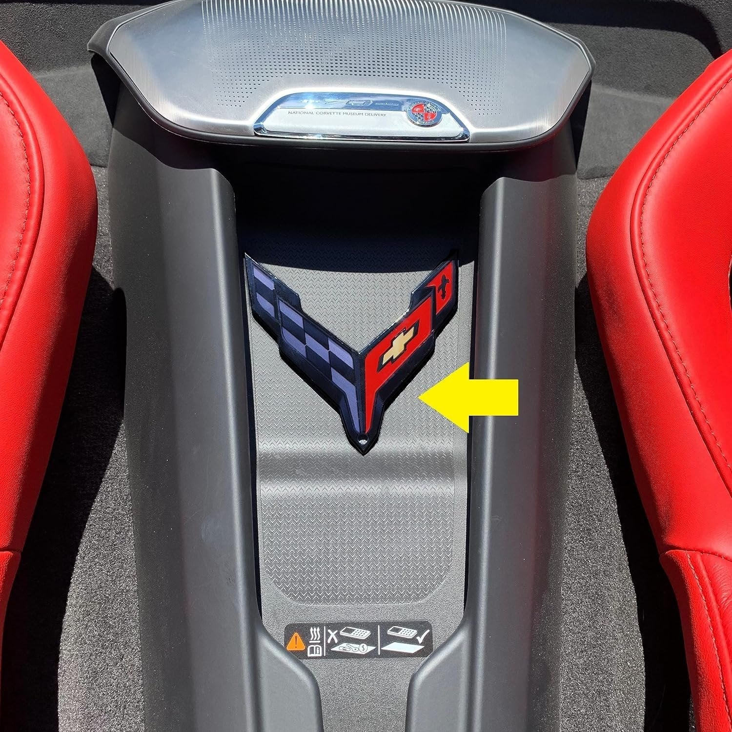 C8 Corvette Waterfall Wireless Phone Charging Bay Crossed Flag Emblem Decal - 4.5" x 4.5"-SR1 Performance