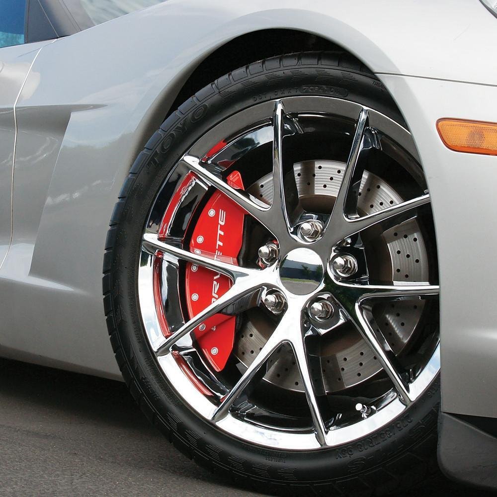 MGP Caliper Cover 13007-S-CVT-RD Red Powdercoat Brake Caliper Cover with Silver Corvette Letters for 17" and Larger Wheels Corvette, (Set of 4)
