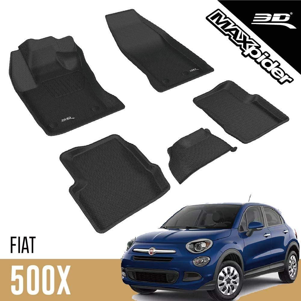3D MAXpider Complete Set Custom Fit All-Weather Floor Mat for Select Fiat 500X Models - Kagu Rubber (Gray)