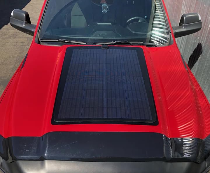 Lensun 100W 12V Hood Flexible Solar Panel for Ram 2500/3500 HD 5th Gen (2019-Present) - Off Grid Solar Power for Offroading/Overlanding/Camping (Solar Panel + MPPT Controller + Vinyl Decal)