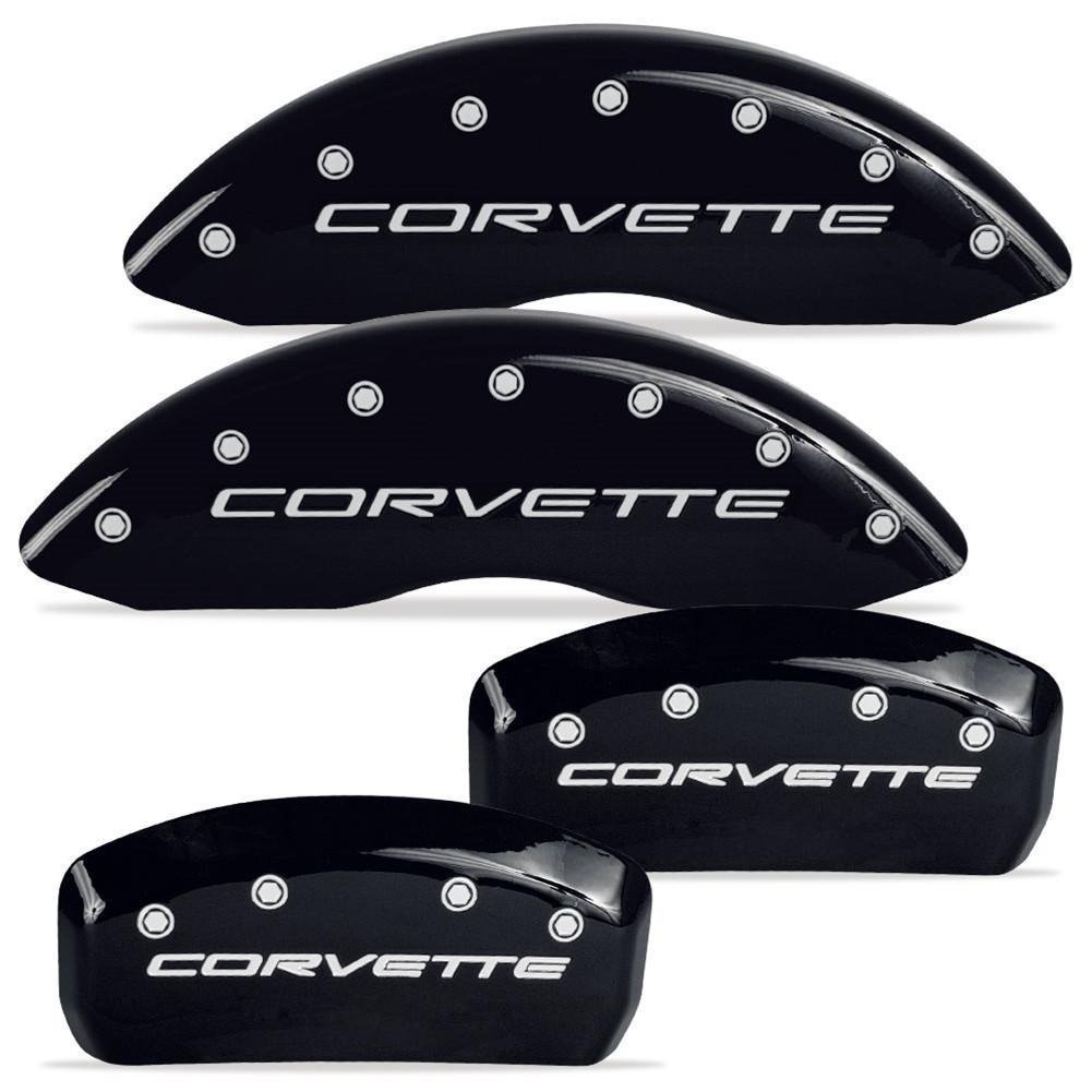 MGP Caliper Cover 13007-S-CVT-RD Red Powdercoat Brake Caliper Cover with Silver Corvette Letters for 17" and Larger Wheels Corvette, (Set of 4)