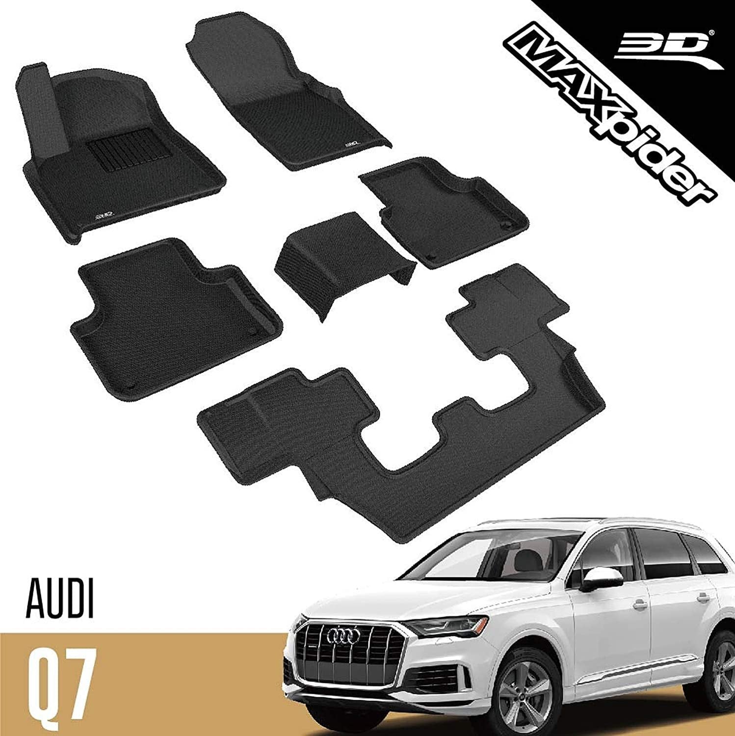 3D MAXpider Complete Set Custom Fit All-Weather Floor Mat for Select Audi Q7 Models-SR1 Performance