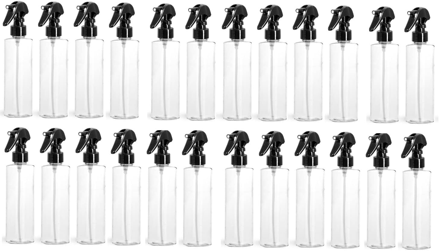 SR1 Performance 8oz Clear Plastic Fine Mist Empty Bottle Set Refillable Reusable Liquid Container with Black Trigger Sprayer