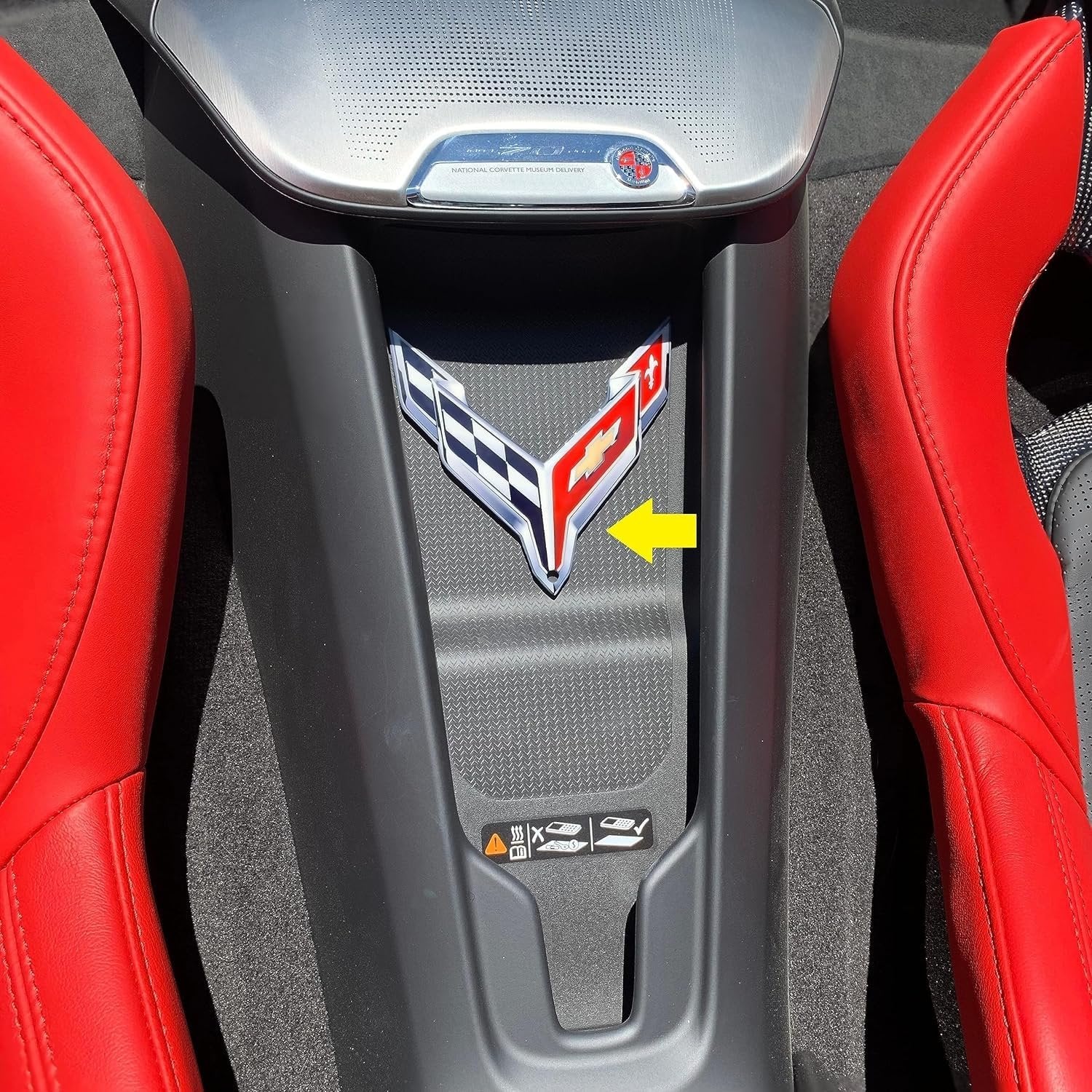 C8 Corvette Waterfall Wireless Phone Charging Bay Crossed Flag Emblem Decal - 4.5" x 4.5"-SR1 Performance