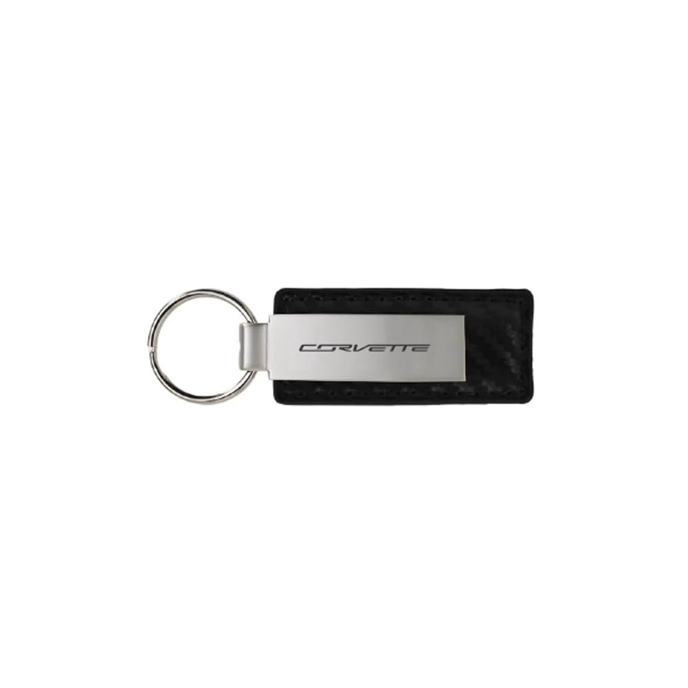 C7 Corvette Carbon Fiber/Metal Rectangular Keychain w/Corvette Script-SR1 Performance