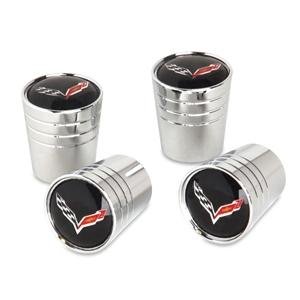 C7 Corvette Crossed Flags Logo Aluminum Valve Stem Caps-SR1 Performance