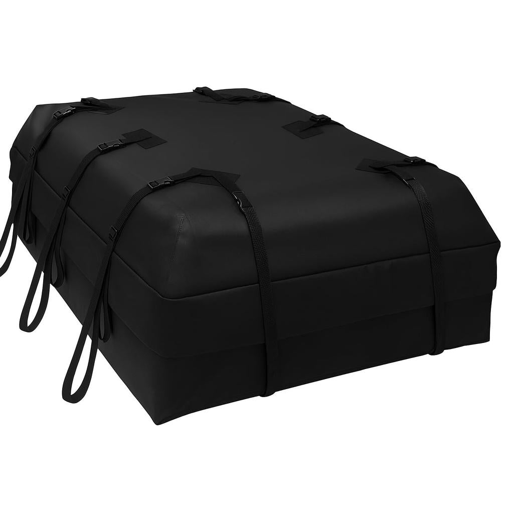 Car Roof Cargo Bag – 100% Waterproof Rooftop Carrier for Cars with/Without Rack, Includes Non-Slip Mat, Heavy-Duty Straps, Door Hooks & Lock for Secure Travel Storage (15 Cubic Feet, Jeep Logo)