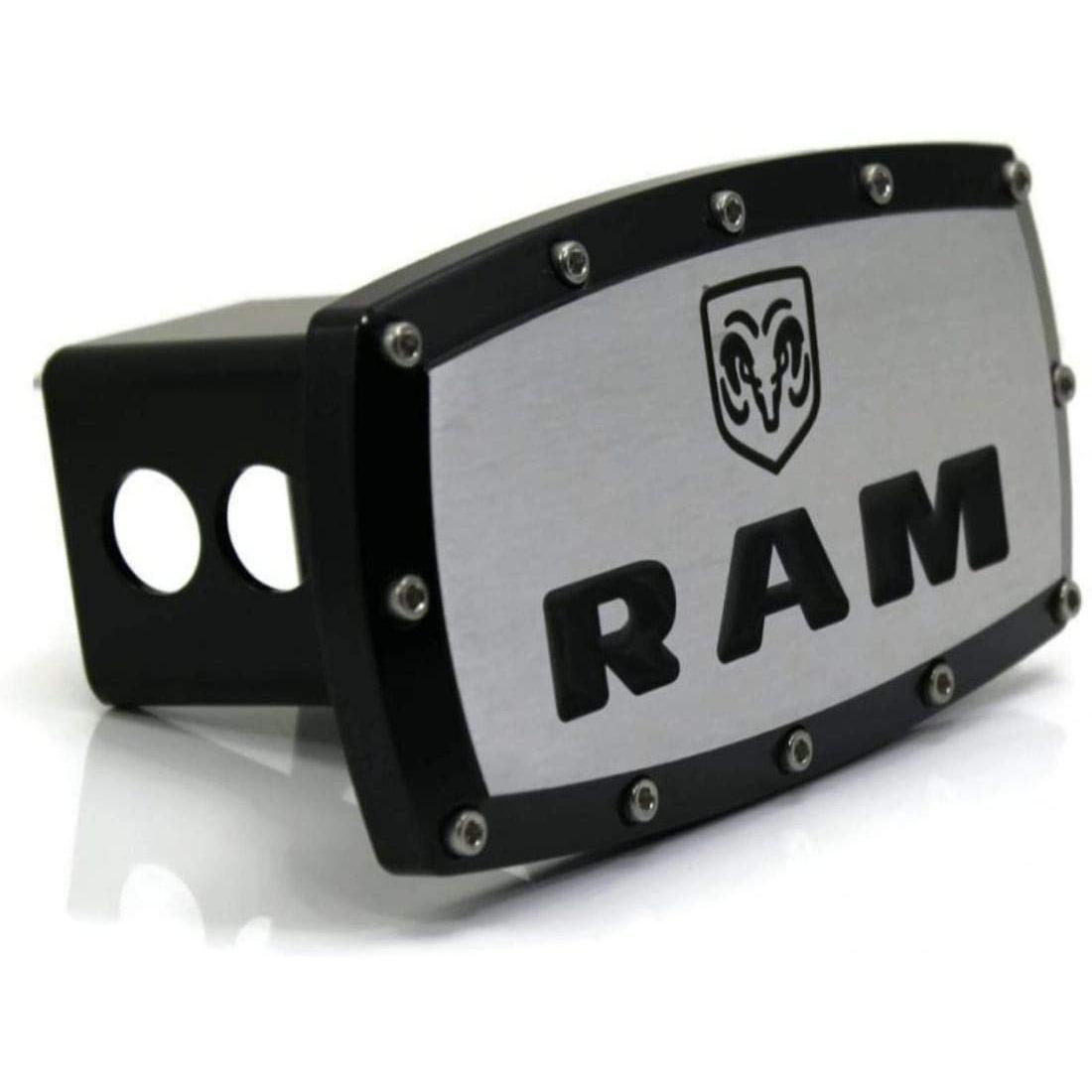 Dodge Ram Billet 2" Tow Hitch Cover Plug Engraved Billet Black Powder Coated