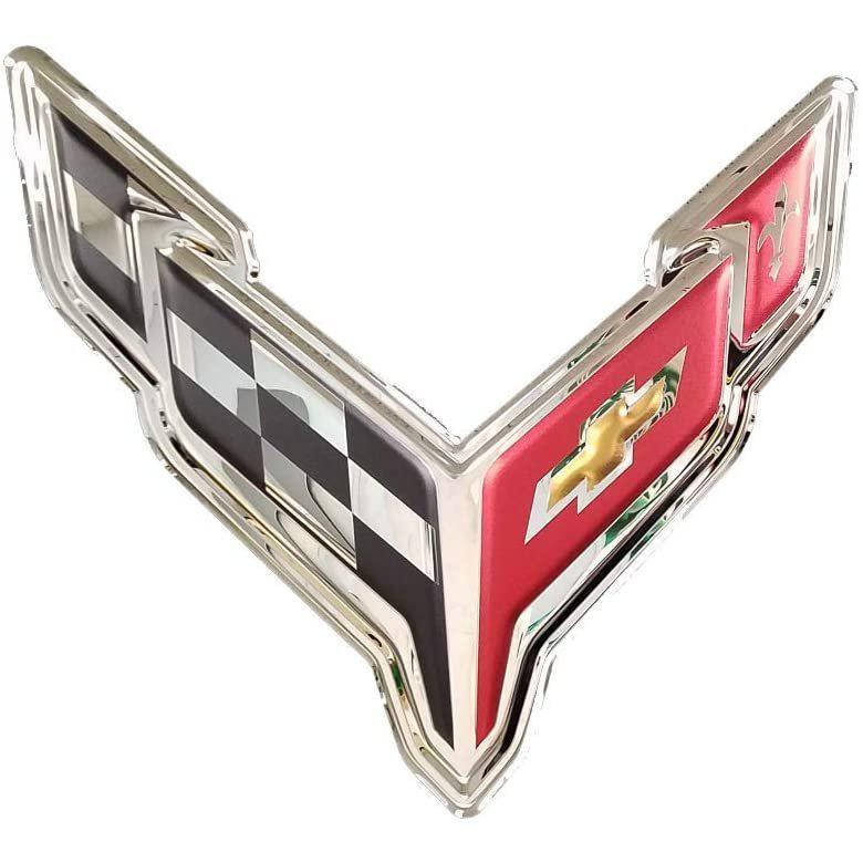 C8 Corvette Crossed Flags Stainless Steel Wall Hanging Sign - Chrome : 18" x 19"-SR1 Performance
