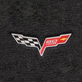 Lloyds Velourtex Floor Mats - 60th Anniversary in Cross Flags : 2007.5-2013 C6, Z06, Grand Sport & ZR1- Ebony - Set of 2