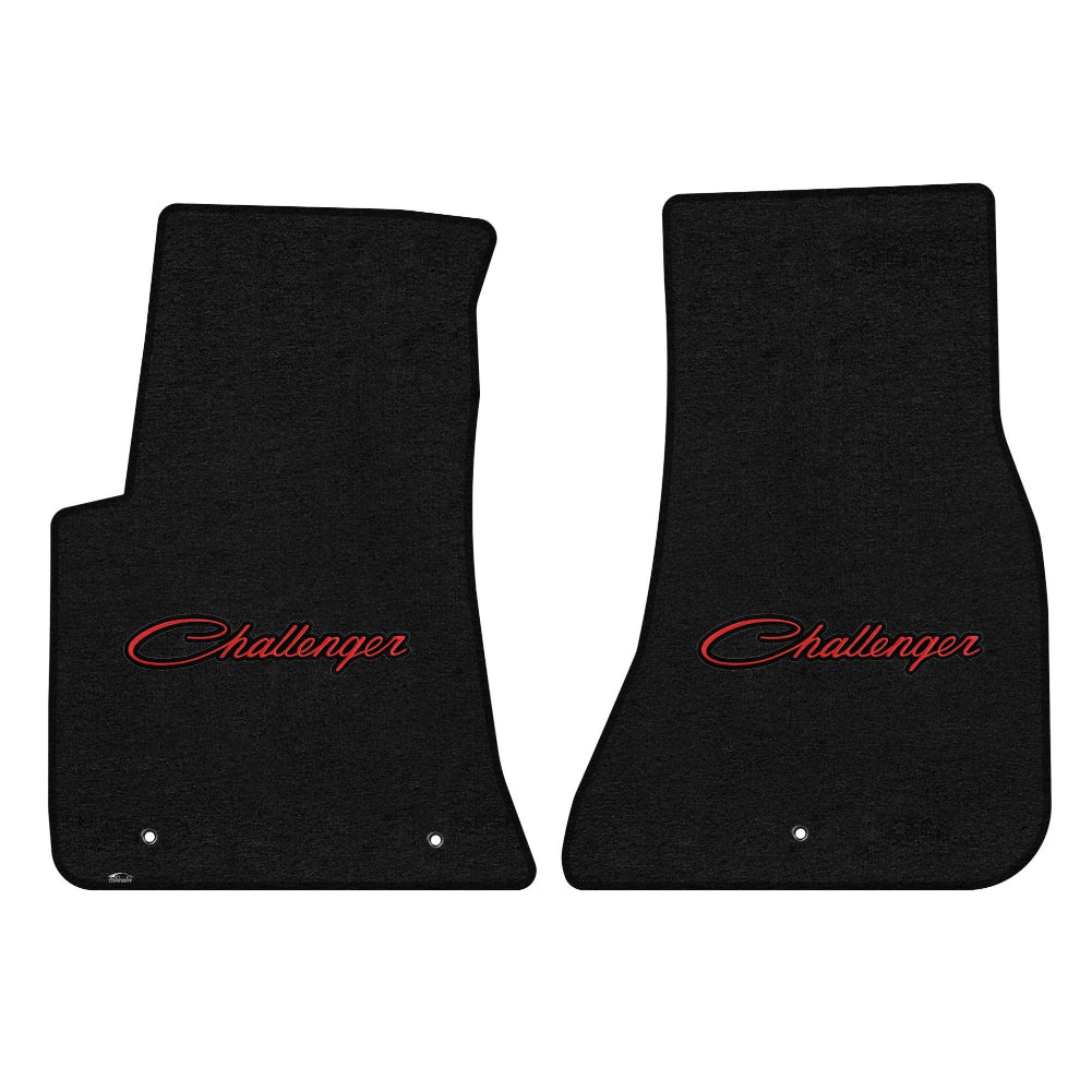 2011-2023 Dodge Challenger Front Floor Mats by Lloyd Mats - Black with Red Cursive Script