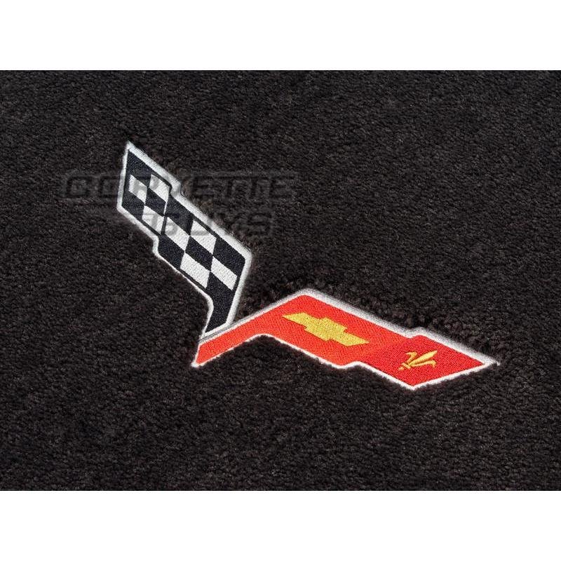 2005-2006 C6 Corvette Ebony Black Floor Mats - Crossed Flags Logo