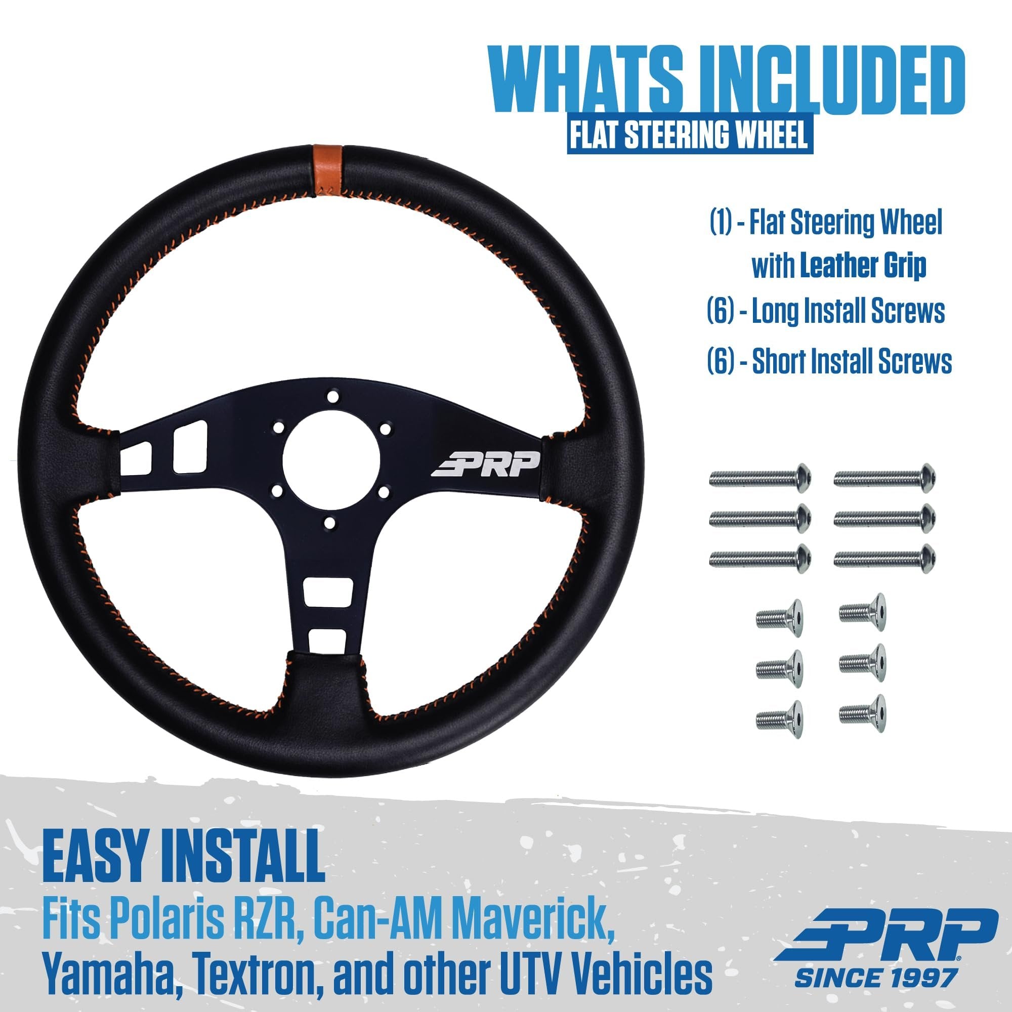PRP Seats Off-Road Racing Flat Leather Grip Steering Wheel - Aluminum with Matte Black Finish