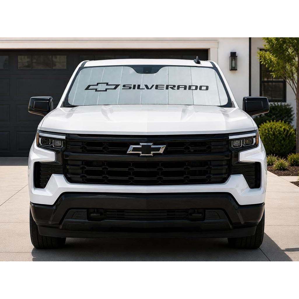 SR1 Performance USA GMC Sierra Denali Windshield Sunshade for 2019-2026 Sierra 1500, 2500HD, 3500HD Denali – Insulated Foldable Accordion Style Silver Custom Fit Sun Shade – Blocks UV Rays