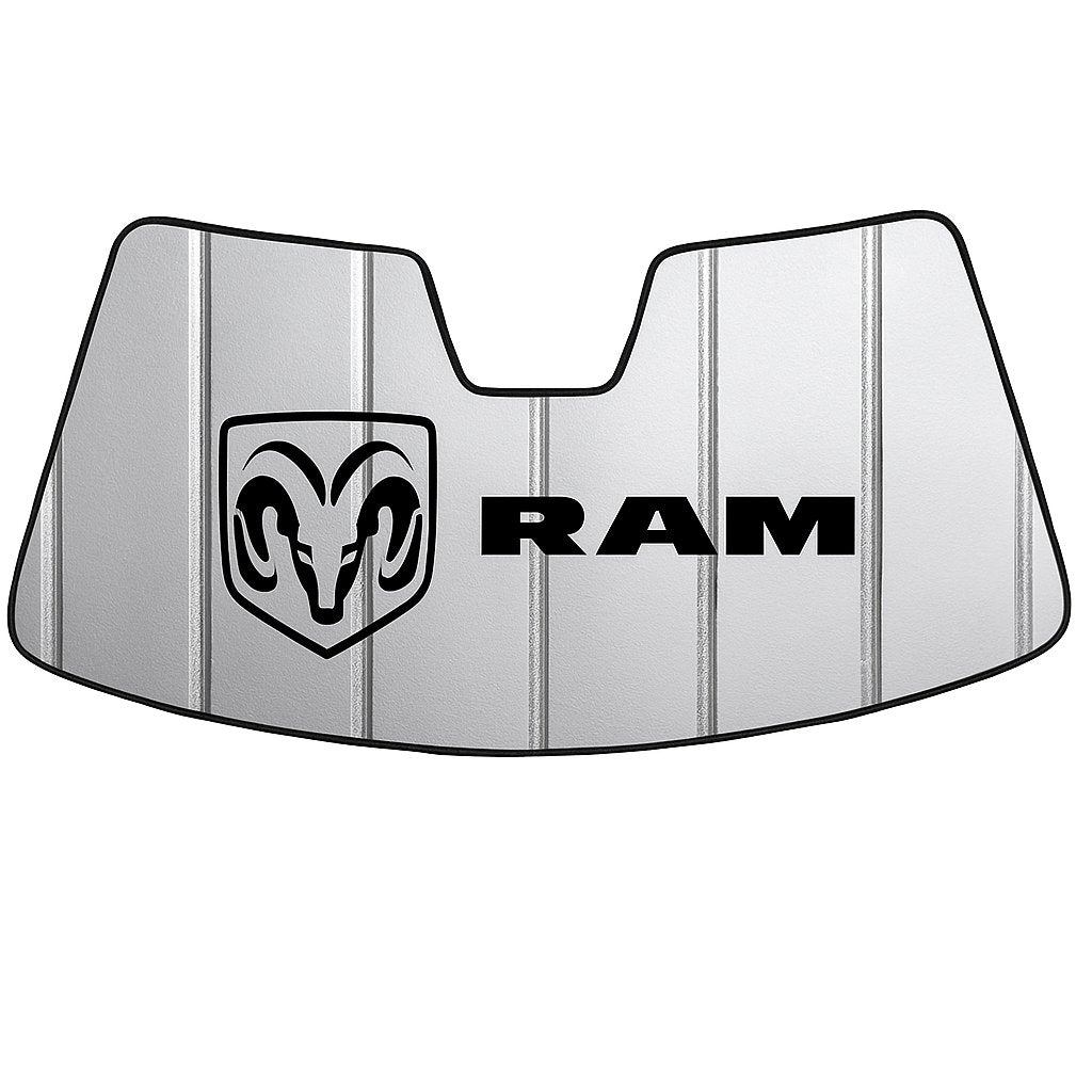 Ram Accordion Style Sunshade - Insulated Silver Windshield Sun Shade with Logo Foldable