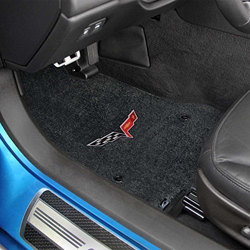 2008-2012 Corvette Ebony Black Floor Mats - Crossed Flags Logo