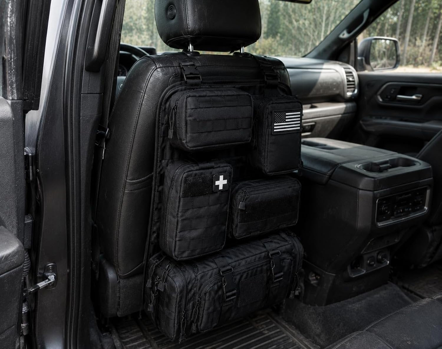 Universal Car Seat Back Organizer with 2 Interchangeable Rubber Patches – Heavy Duty 600D Polyester Multi-Pocket Storage Organizer, Seat Protector Kick Mat for Cars, SUVs, Trucks & Jeeps