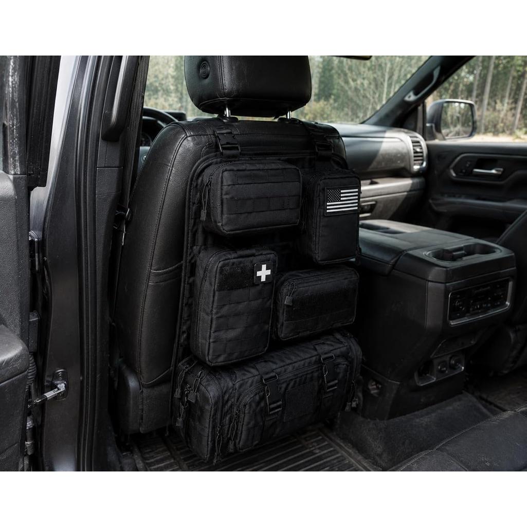 Car Seat Back Organizer with 2 Interchangeable Rubber Patches – Heavy Duty 600D Polyester Multi-Pocket Storage Organizer, Seat Protector Kick Mat for Jeeps