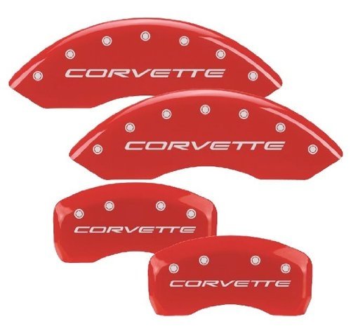 MGP Caliper Cover 13007-S-CVT-RD Red Powdercoat Brake Caliper Cover with Silver Corvette Letters for 17" and Larger Wheels Corvette, (Set of 4)