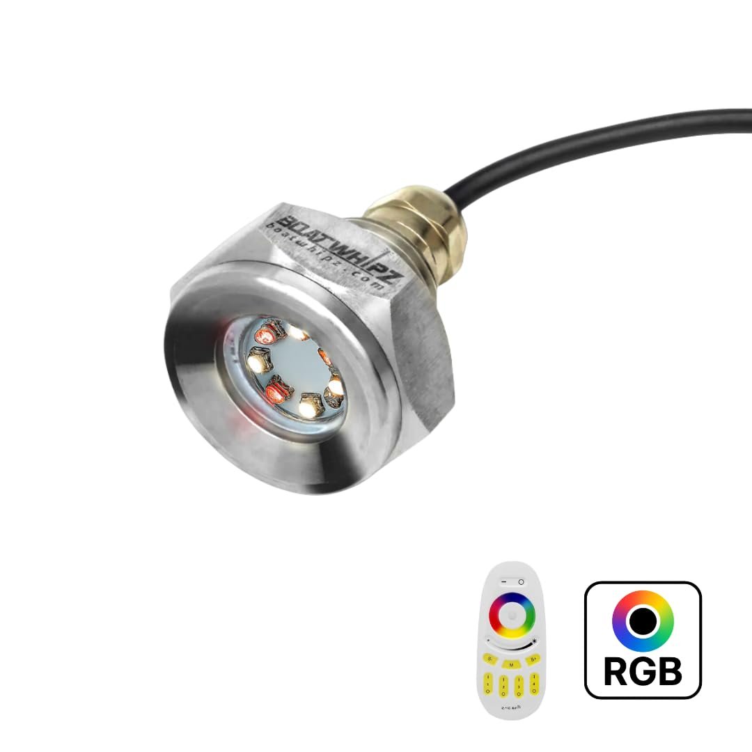 SR1 Performance Boat Whipz Underwater Marine Drain Plug RGB Color Changing LED Light - 1/2in Standard NPT, USA Made, 316L Marine Stainless Steel