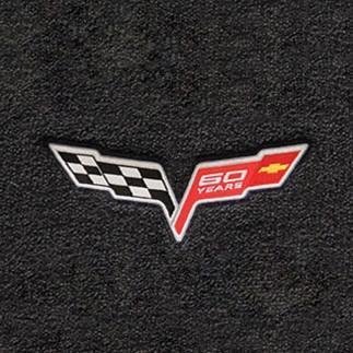Lloyds Velourtex Floor Mats - 60th Anniversary in Cross Flags : 2007.5-2013 C6, Z06, Grand Sport & ZR1- Ebony - Set of 2