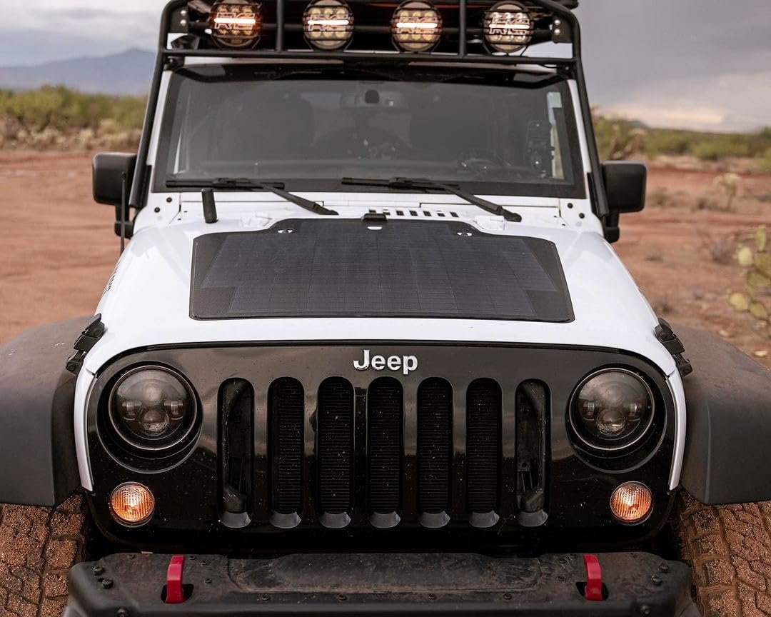 Lensun 105W 12V Hood Flexible Solar Panel for Jeep Wrangler JK (2007-2018) - Off Grid Solar Power for Offroading/Overlanding/Camping