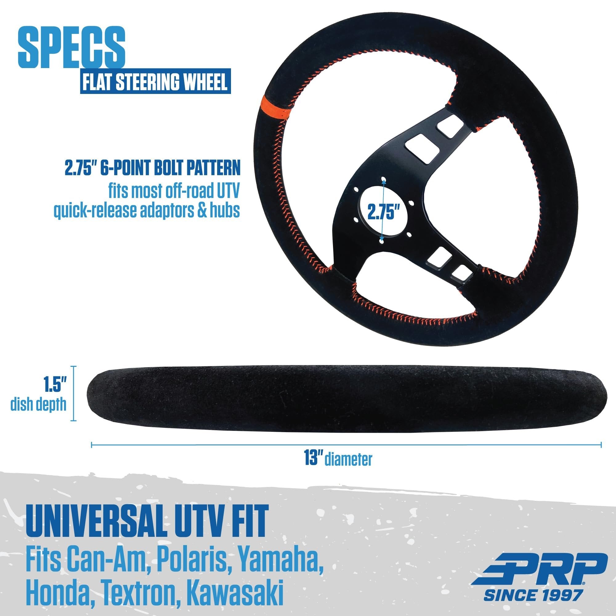 PRP Seats Off-Road Racing Flat Leather Grip Steering Wheel - Aluminum with Matte Black Finish