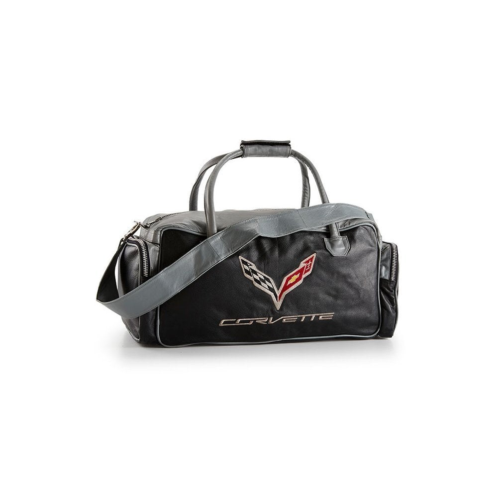 C7 Corvette Leather Duffel Bag with C7 Crossed Flags Logo-SR1 Performance