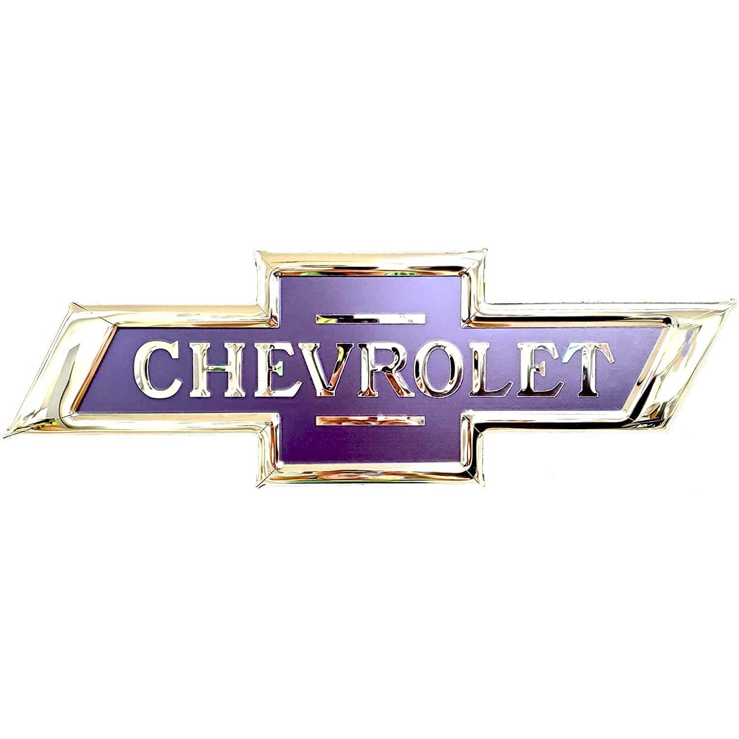 Chevy Classic Bowtie Stainless Steel Wall Hanging Sign Chrome/Blue : 22" x 8.5"