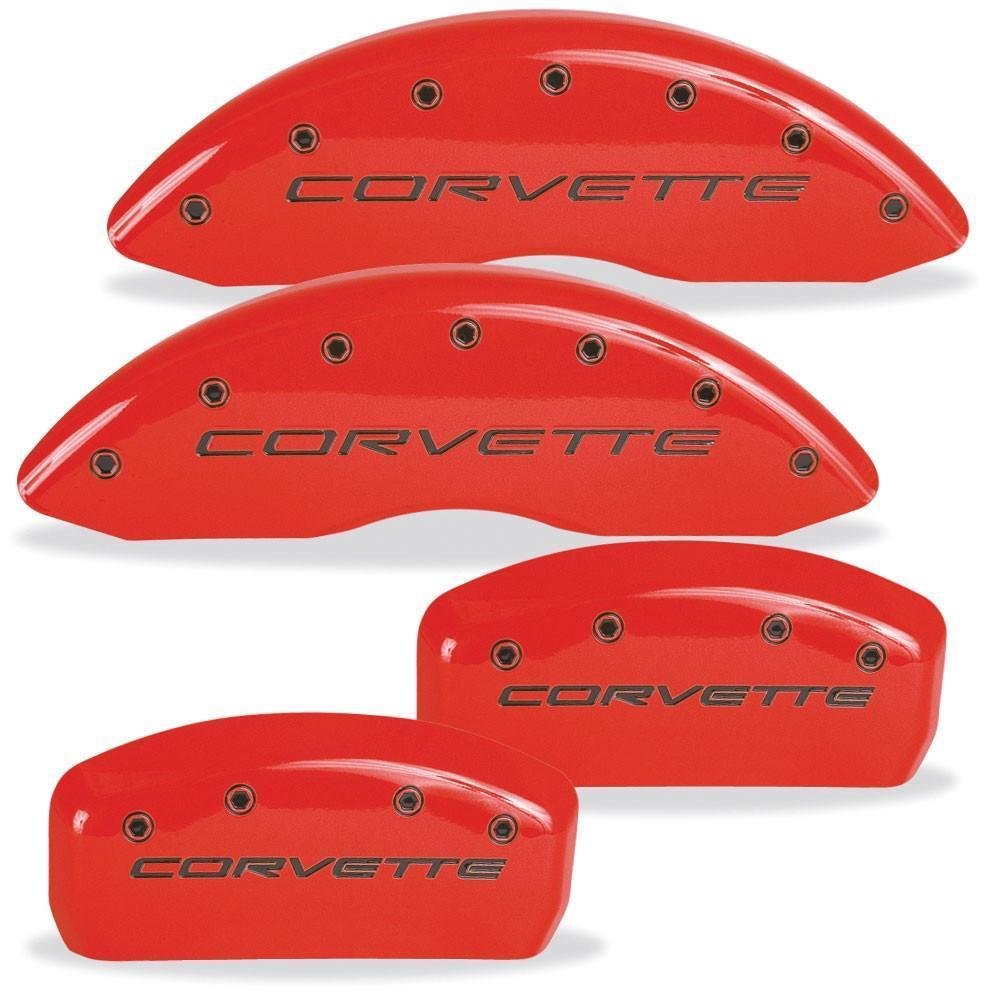 MGP Caliper Cover 13007-S-CVT-RD Red Powdercoat Brake Caliper Cover with Silver Corvette Letters for 17" and Larger Wheels Corvette, (Set of 4)