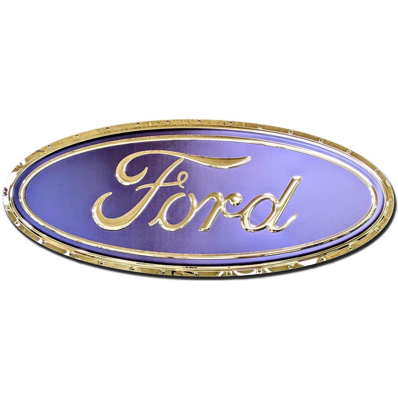 Ford Oval Logo Stainless Steel Wall Hanging Sign - Blue/Chrome