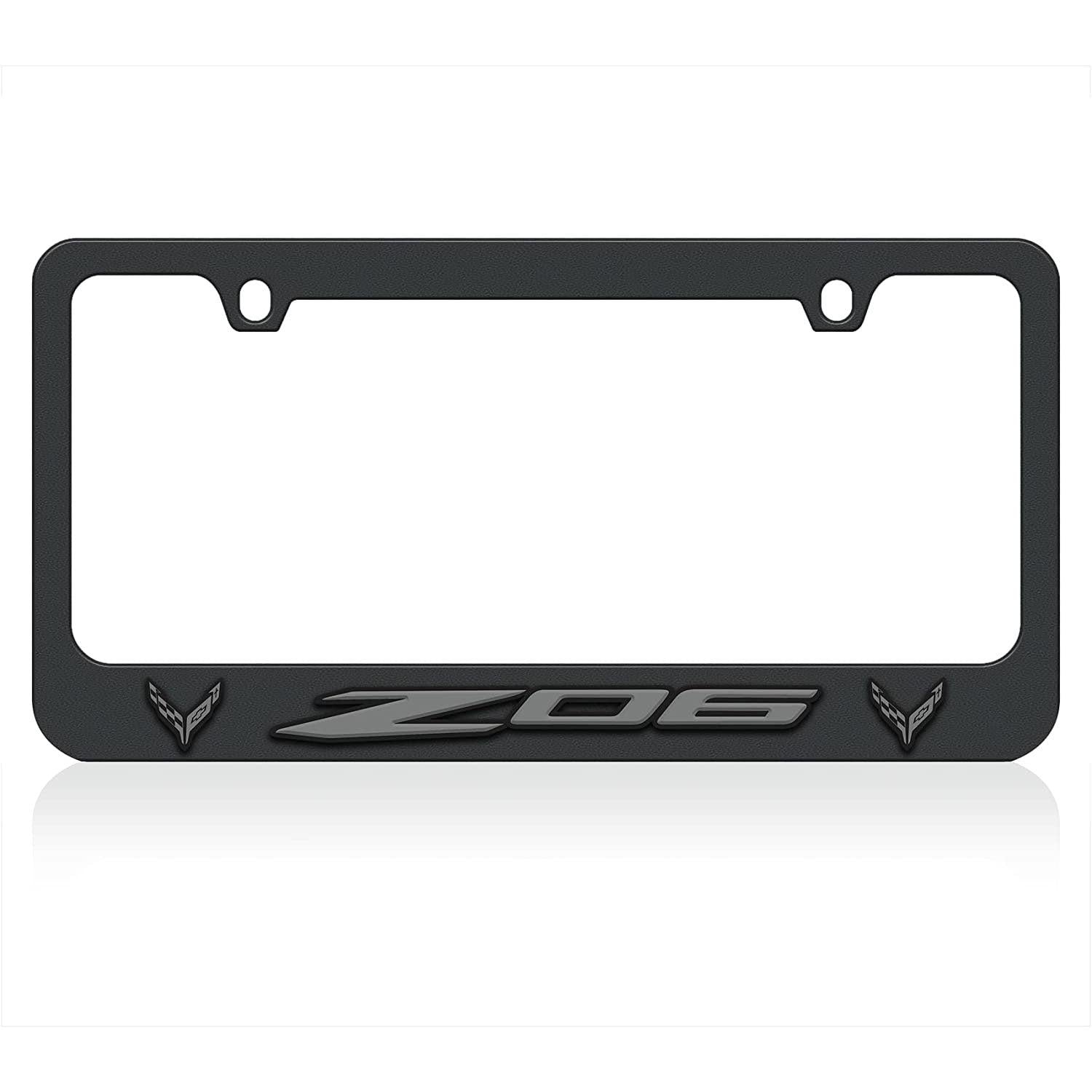 Corvette Black License Plate Frame W/Z06 & Monochromatic Flags Logo : C8 Z06