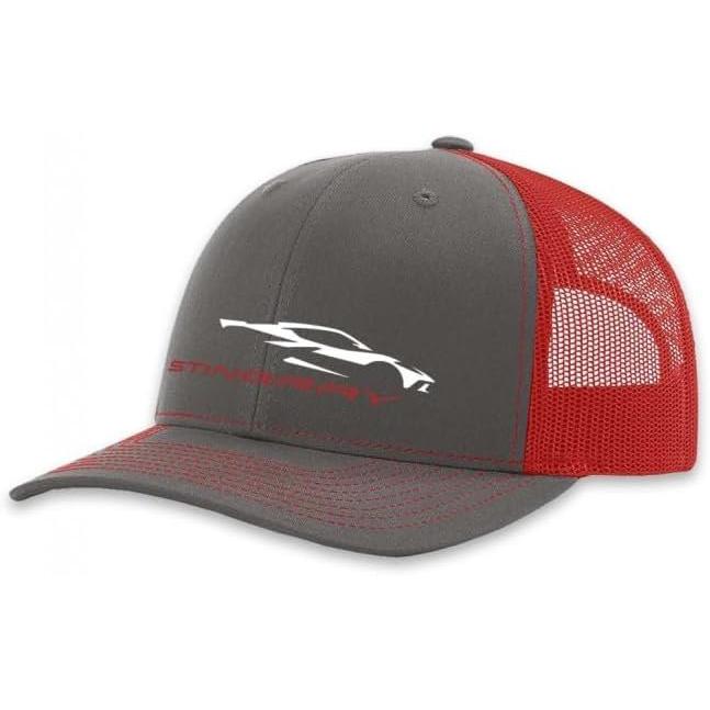 C8 Corvette Stingray Gesture Hat - Officially Licensed Chevrolet Snapback Cap Grey/Red-SR1 Performance