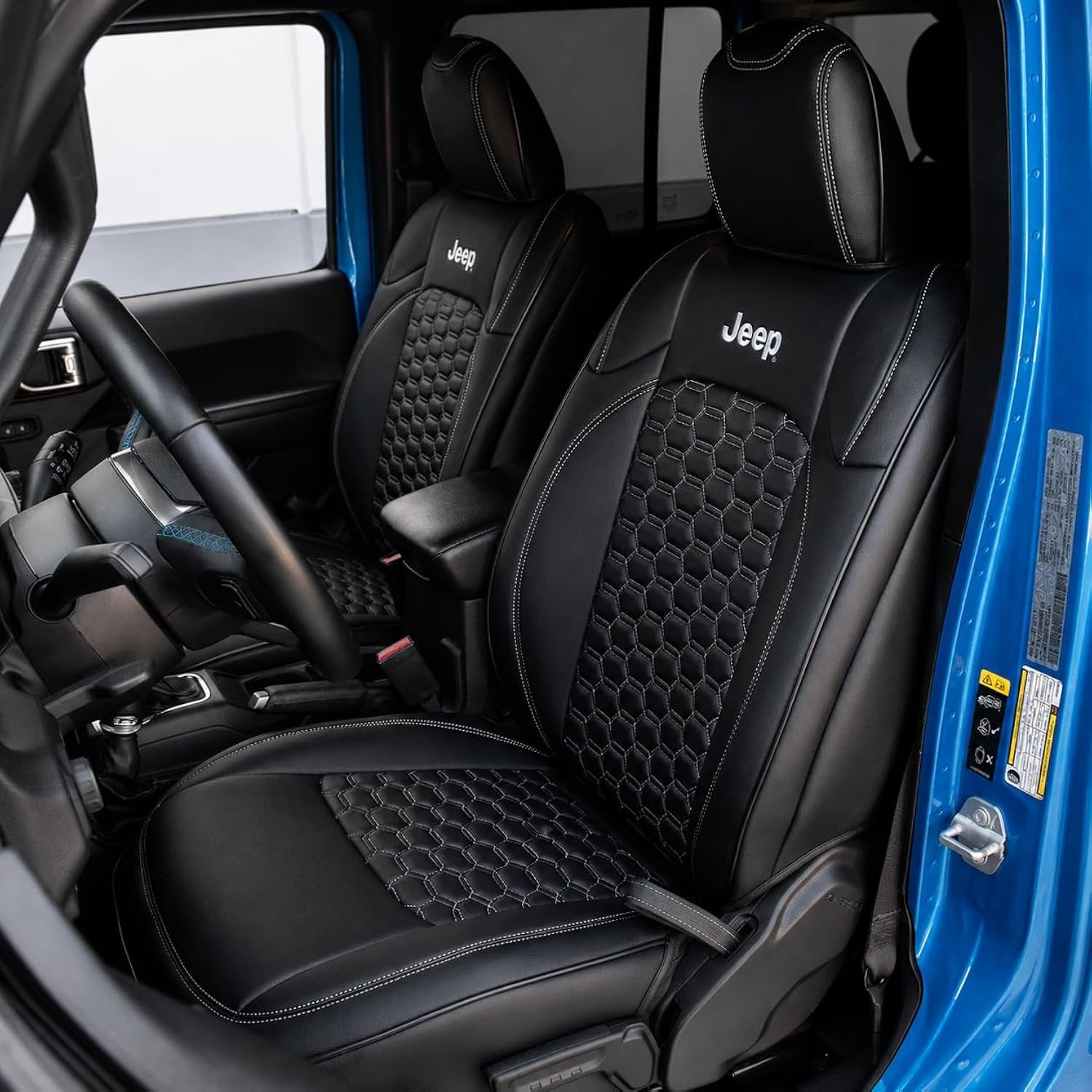 Kustom Interior Custom Fit Seat Covers - Premium Artificial Leather, Front & Rear Seat Protection with Embroidered Logos for Dodge Charger/Challenger & Jeep Wrangler/Gladiator