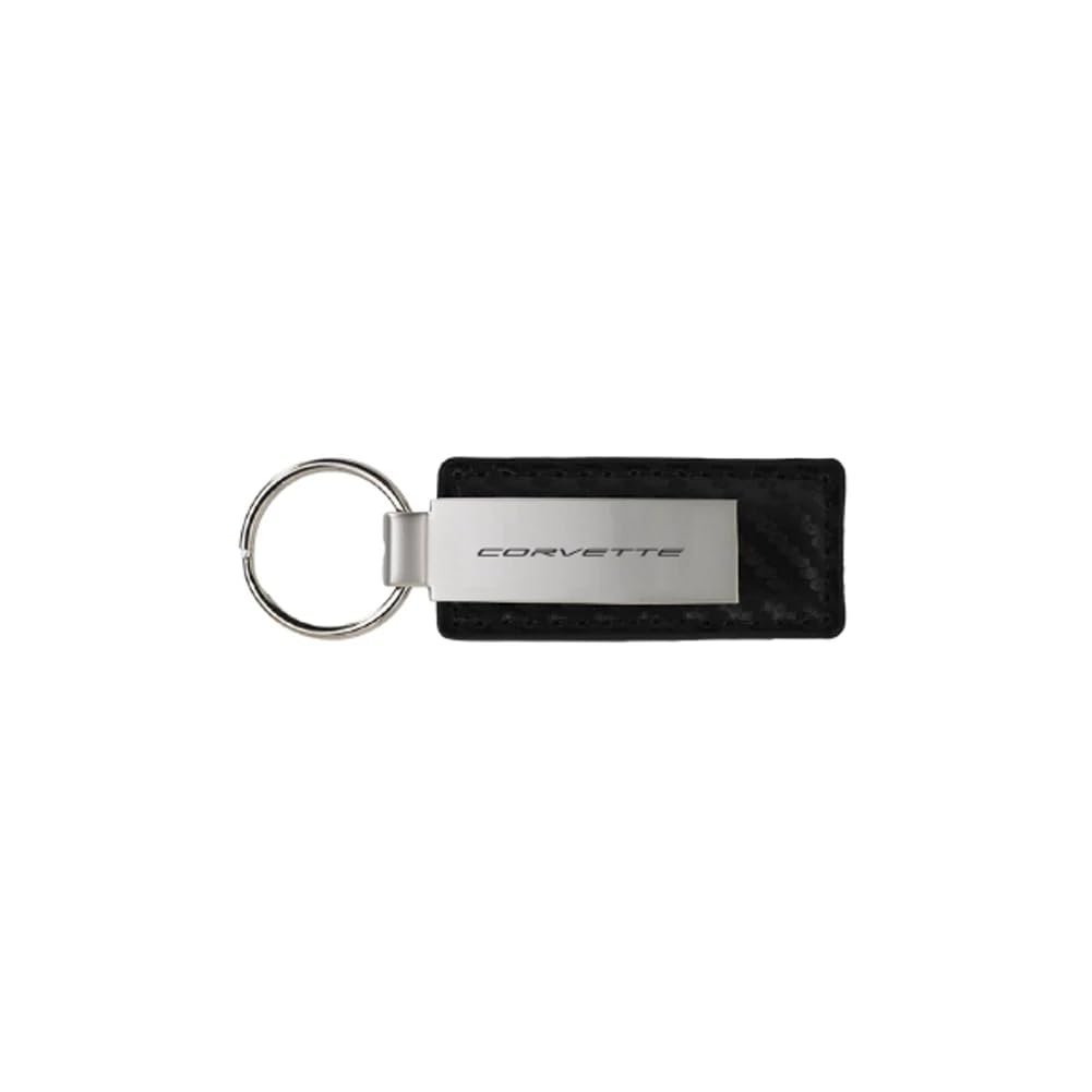 C8 Corvette Carbon Fiber/Metal Rectangular Keychain With Corvette Script-SR1 Performance