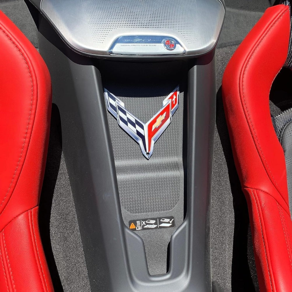 C8 Corvette Waterfall Wireless Phone Charging Bay Crossed Flag Emblem Decal - 4.5" x 4.5"-SR1 Performance